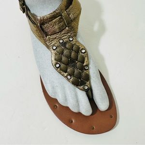Brown gold leather studded Dolce Vita Draya t-strap sandal flats